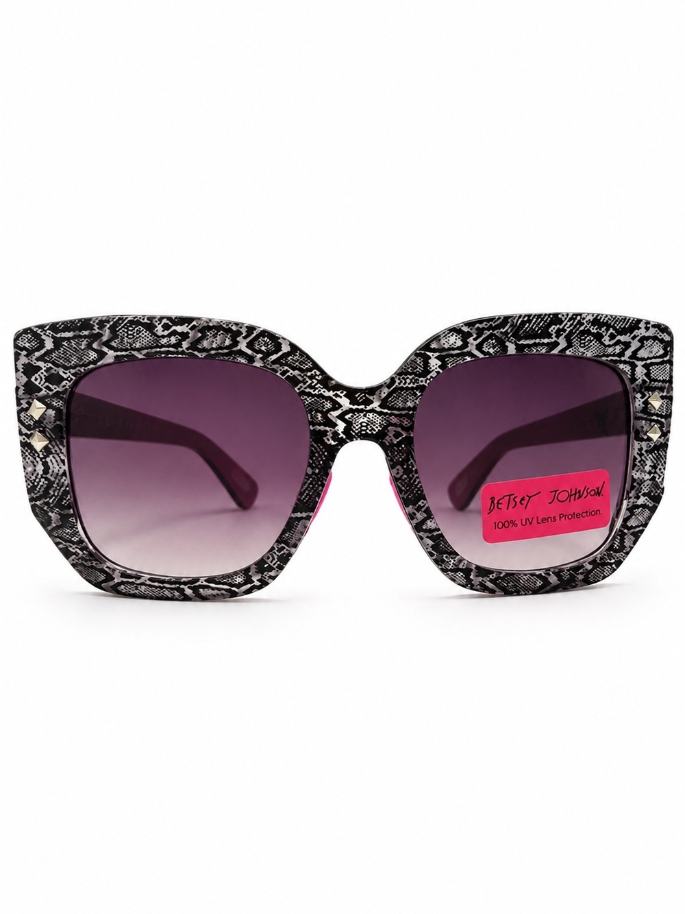 Betsey Johnson Black White Snakeskin Oversized Square Sunglasses Purple Gradient